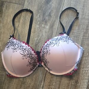 Elegant Pink and Black Lace Bra